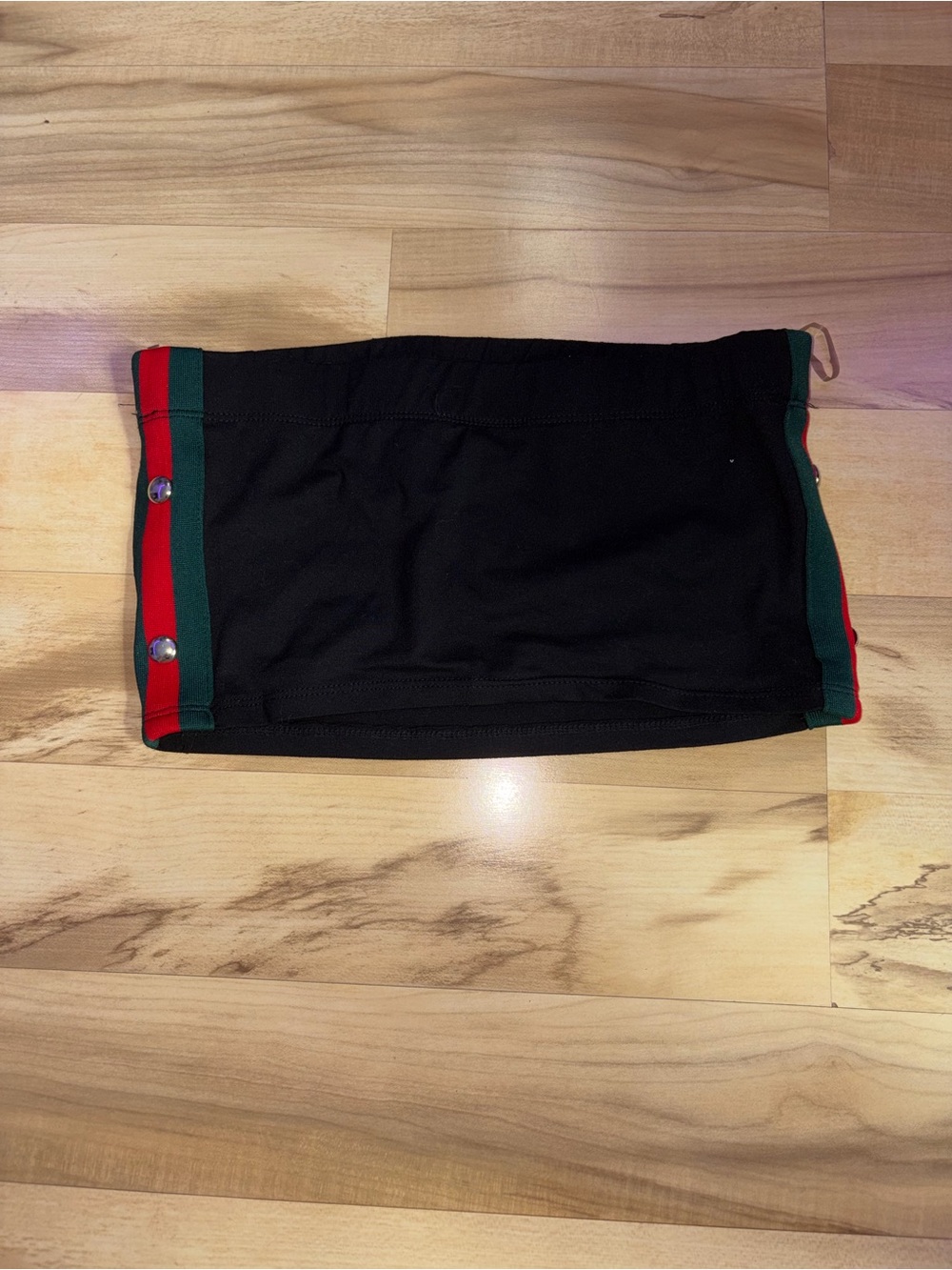 Black Strapless Tube Top with Red & Green Trim